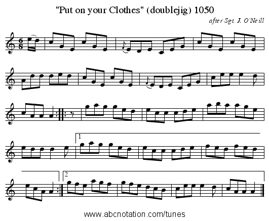 Put on your Clothes (doublejig) 1050 - staff notation