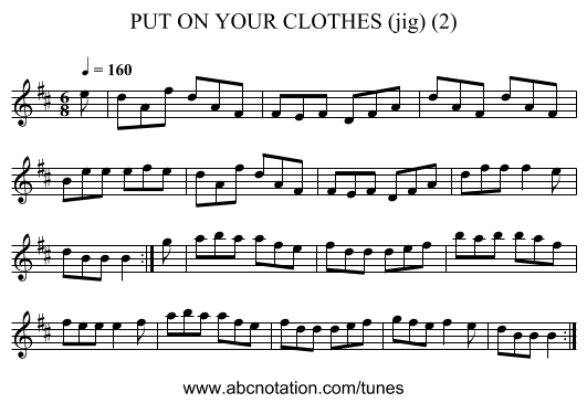 PUT ON YOUR CLOTHES (jig) (2) - staff notation