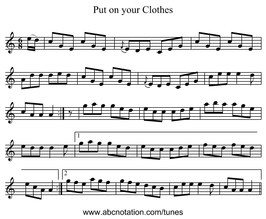 Put on your Clothes - staff notation