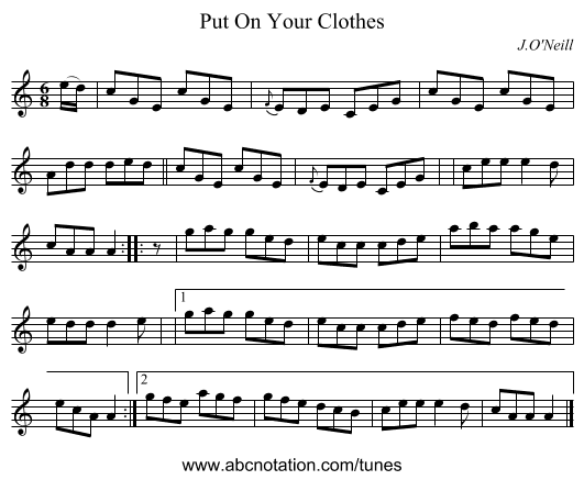 Put On Your Clothes - staff notation