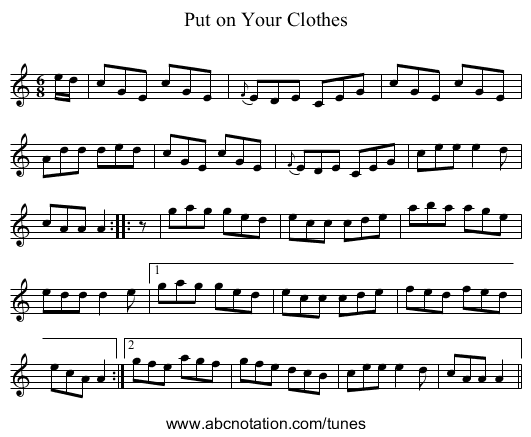 Put on Your Clothes - staff notation