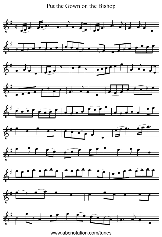 Put the Gown on the Bishop - staff notation