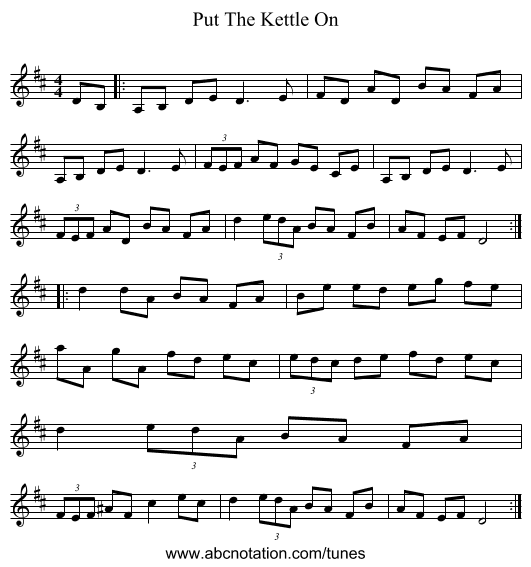 Put The Kettle On - staff notation