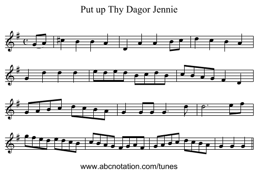 Put up Thy Dagor Jennie - staff notation