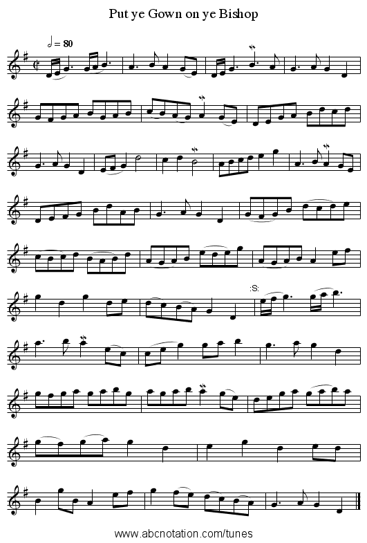 Put ye Gown on ye Bishop - staff notation