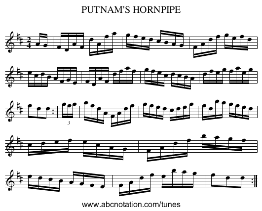 PUTNAM'S HORNPIPE - staff notation