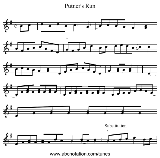 Putner's Run - staff notation