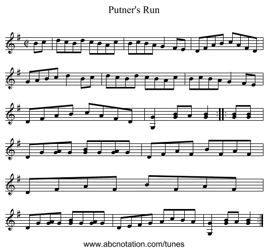 Putner's Run - staff notation