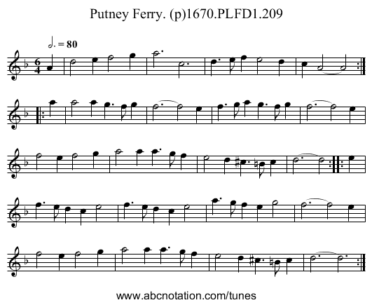 Putney Ferry. (p)1670.PLFD1.209 - staff notation