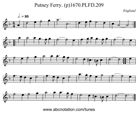 Putney Ferry. (p)1670.PLFD.209 - staff notation
