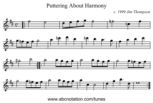 Puttering About Harmony - staff notation