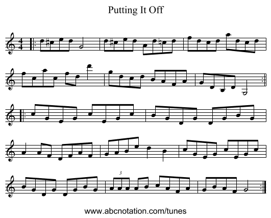 Putting It Off - staff notation