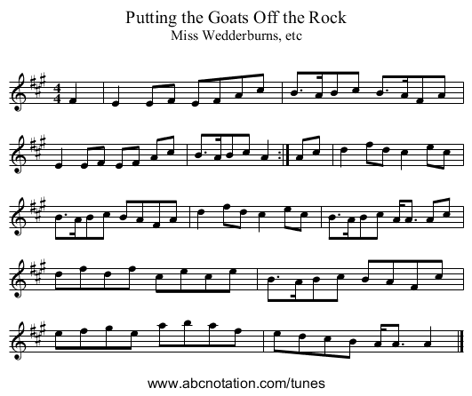 Putting the Goats Off the Rock - staff notation