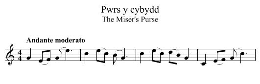Pwrs y cybydd - staff notation