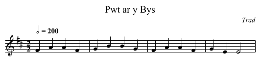Pwt ar y Bys - staff notation