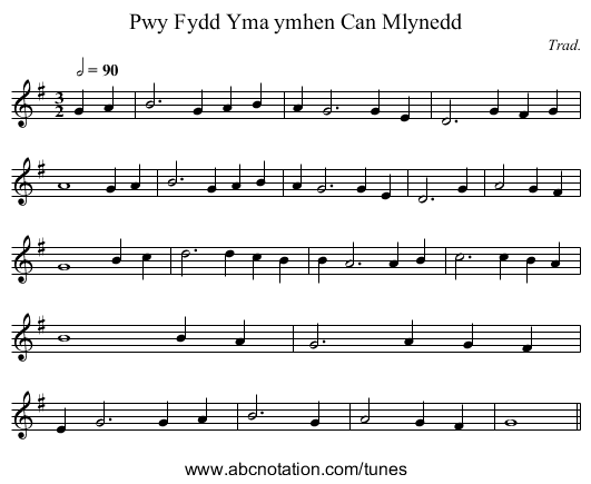 Pwy Fydd Yma ymhen Can Mlynedd - staff notation