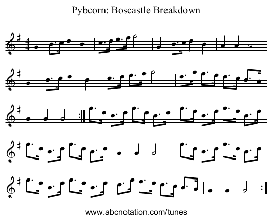 Pybcorn: Boscastle Breakdown - staff notation