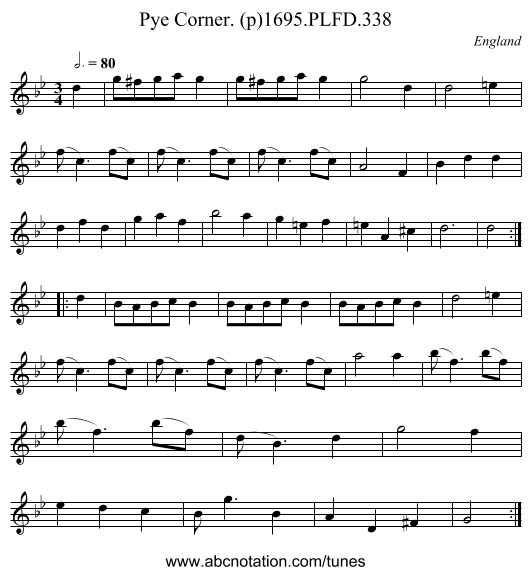 Pye Corner. (p)1695.PLFD.338 - staff notation