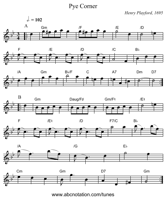 Pye Corner - staff notation