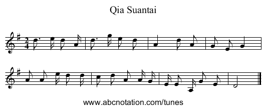 Qia Suantai - staff notation