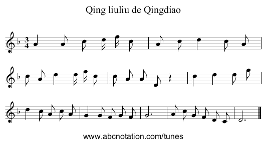 Qing liuliu de Qingdiao - staff notation