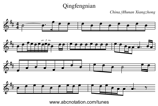 Qingfengnian - staff notation