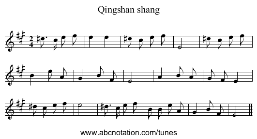 Qingshan shang - staff notation
