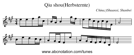 Qiu shou(Herbsternte) - staff notation