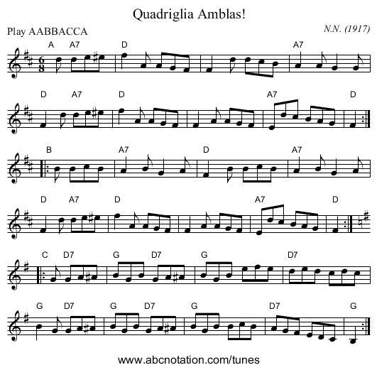 Quadriglia Amblas! - staff notation