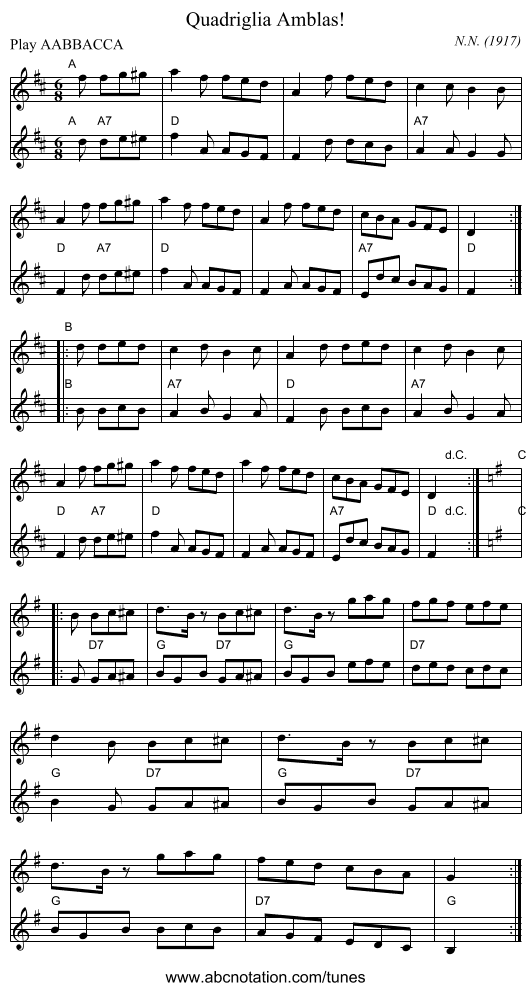 Quadriglia Amblas! - staff notation