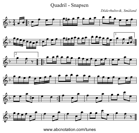 Quadril - Snapsen - staff notation