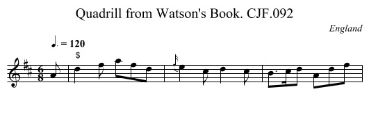 Quadrill from Watson's Book. CJF.092 - staff notation