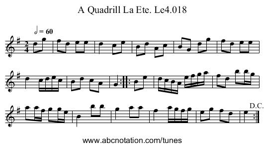 Quadrill La Ete. Le4.018, A - staff notation