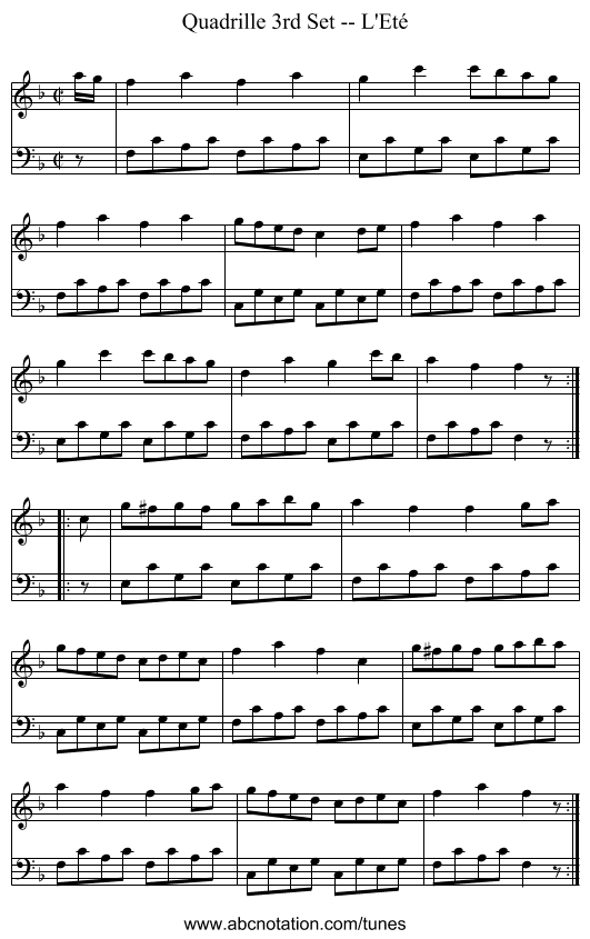 Quadrille 3rd Set -- L'Eté - staff notation