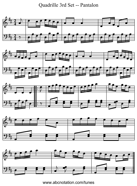 Quadrille 3rd Set -- Pantalon - staff notation