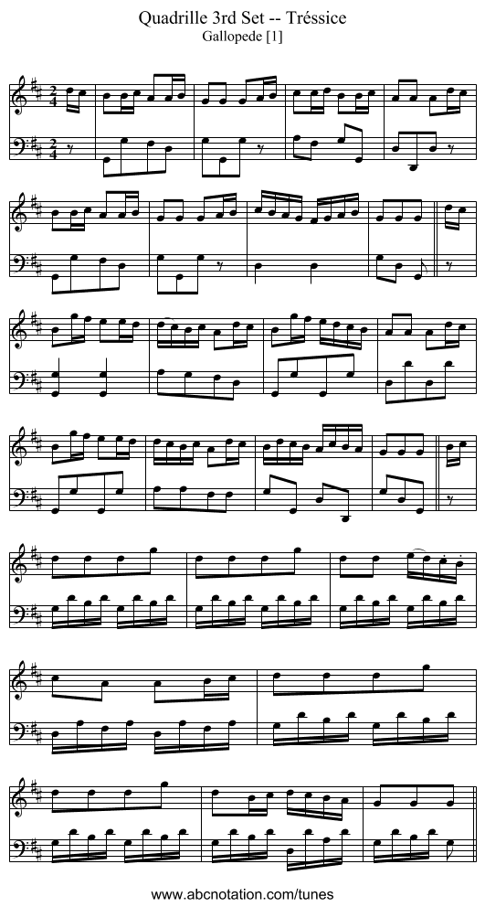 Quadrille 3rd Set -- Tréssice - staff notation