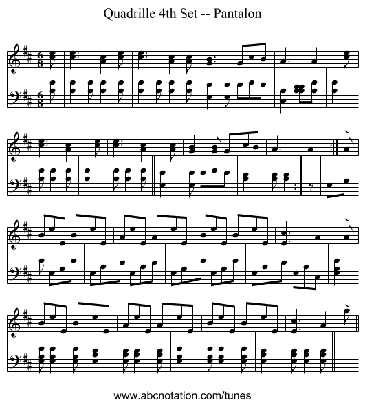 Quadrille 4th Set -- Pantalon - staff notation