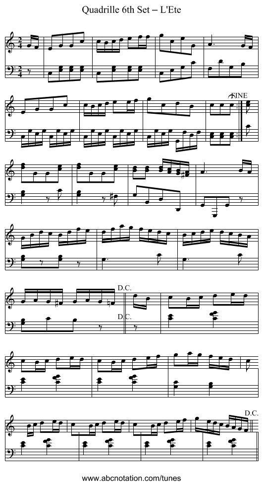 Quadrille 6th Set – L'Ete - staff notation
