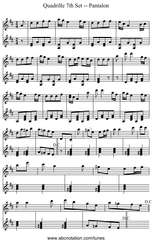 Quadrille 7th Set -- Pantalon - staff notation
