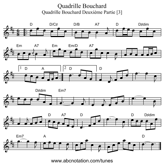 Quadrille Bouchard - staff notation