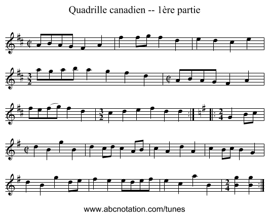 Quadrille canadien -- 1ère partie - staff notation