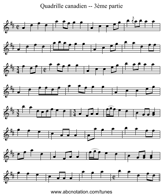 Quadrille canadien -- 3ème partie - staff notation