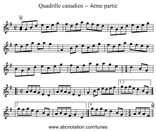 Quadrille canadien -- 4ème partie - staff notation