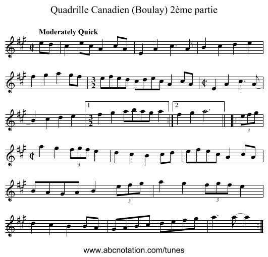Quadrille Canadien (Boulay) 2ème partie - staff notation