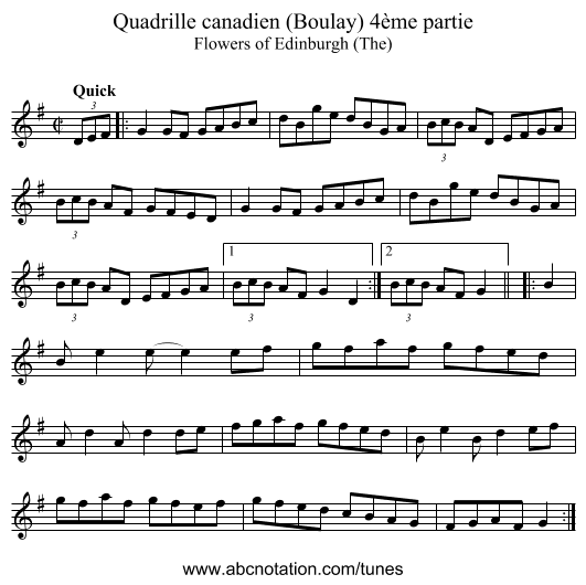 Quadrille canadien (Boulay) 4ème partie - staff notation