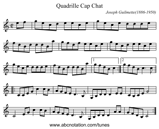 Quadrille Cap Chat - staff notation