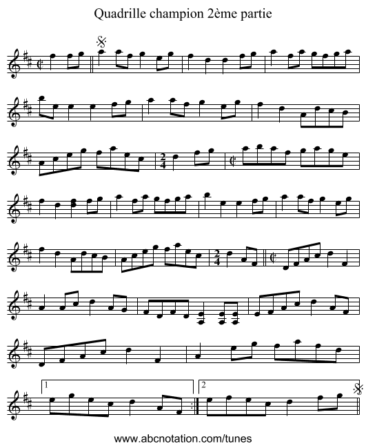 Quadrille champion 2ème partie - staff notation