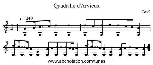 Quadrille d'Arvieux - staff notation