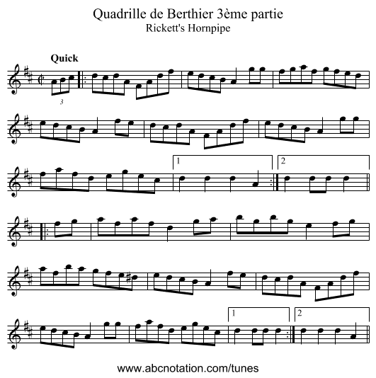 Quadrille de Berthier 3ème partie - staff notation