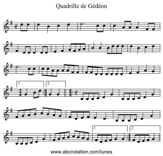 Quadrille de Gédéon - staff notation